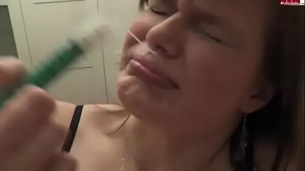 XXX Girl injects cum up her nose with syringe [no sound warm Movies