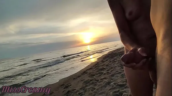 XXX French Milf Blowjob Amateur on Nude Beach public to stranger with Cumshot 02 - MissCreamy warm Movies